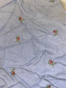 Floral Embroidered Denim look Cotton Fabric Remnant 1.4M - Picture 1 of 3
