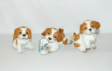 Vintage Homco 3 Pc Ceramic Bisque Tan & White Cocker Spaniel Puppy Figurine Lot