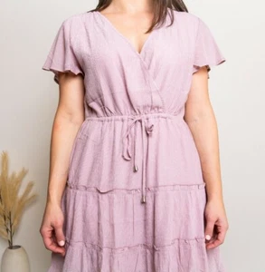 LADIES RUFFLE DRESS FRILL DUSTY PINK DRESS KNEE LENGTH 8-14/16 - Picture 1 of 9