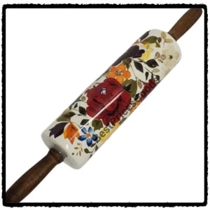 Pioneer Woman Fall Harvest Floral Ceramic Rolling Pin with Wooden Handles NEW - Picture 1 of 4