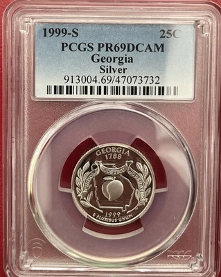 1999 S PGCS PR69 DEEP CAMEO Georgia State Quarter SILVER! Proof! Certified! - Image 1 of 4