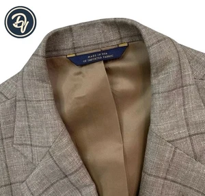 Mens 46 R Brooks Brothers 1818 Madison Light Brown Windowpane Plaid Blazer - Picture 1 of 12