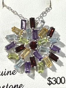 925, Esterlina Nuevo, Multicolor Piedras Preciosas Racimo Colgante con Cadena 18” Idea de Regalo - Imagen 1 de 6