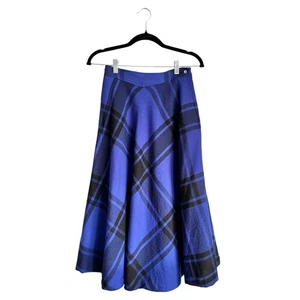 Gonna Liz Claiborne anni 80 vintage blu nera a quadri 100% lana Union Made taglia 8 - Foto 1 di 8