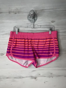Pantaloncini Hurley donna rosa medio viola righe running foderati in rete elastico in vita - Foto 1 di 9