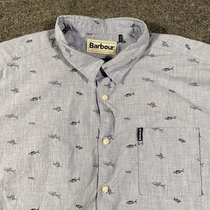 Barbour Summer Print Short Sleeve Fish All Over Print Button Shirt Mens Medium - Picture 1 of 8