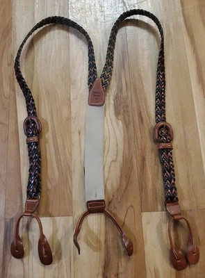 Tirantes con hebilla envuelta trenzada de cuero genuino para hombre beige elástico Foto 1 de 4