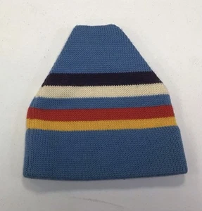 Vintage 70s  100% Wool Blue Striped Ski Snowboard Beanie Hat Toboggan 🩵 - Picture 1 of 3