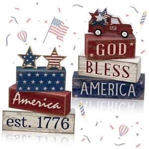 9 Pcs 4th of July Table Decorations Memorial Day Decorations Patriotic Tiered - Picture 1 of 7