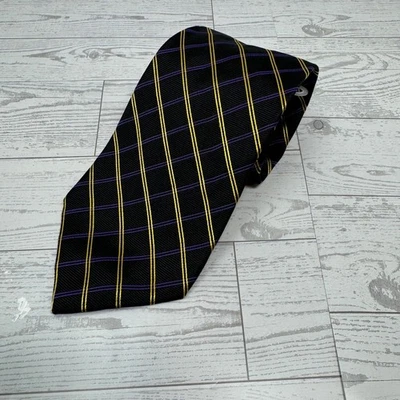 Corbata Ralph Lauren Negra Dorada Púrpura Rayas Mezcla Seda Hombres Formal Foto 1 de 2