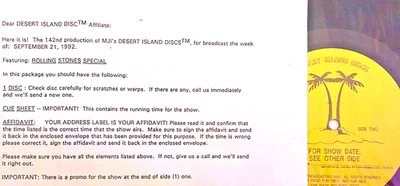 9/21/92 DESERT ISLAND DISCS, 9 ARTISTS' MOST INFLUENCIAL ROLLING STONES TUNES - Image 1 of 2