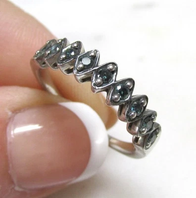 Women's Teal Marquise Diamond Sterling Silver Band / Ring ~ 2.8g ~ Sz 8 ~ 2-A179 - Image 1 of 4