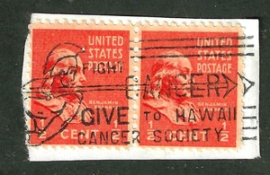 HAWAII CANCER SOCIETY Slogan Cancel 1/2 Cent 1938 Presidents US 36B21 - Picture 1 of 2