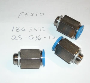 186350, QS-G-1/4-12, 3pc, Festo, Push-In Fitting, New - Picture 1 of 3