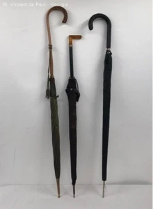 Vintage Handmade Umbrellas Made in USA and Made in Italy Wood & Leather Handles - Picture 1 of 12