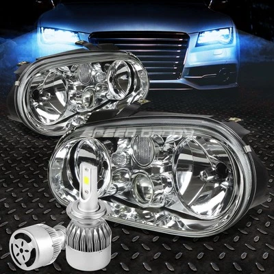 CHROME HOUSING CLEAR LENS HEADLIGHT+WHITE LED H7 HID W/FAN FOR 99-06 GOLF MK4 - Image 1 of 4
