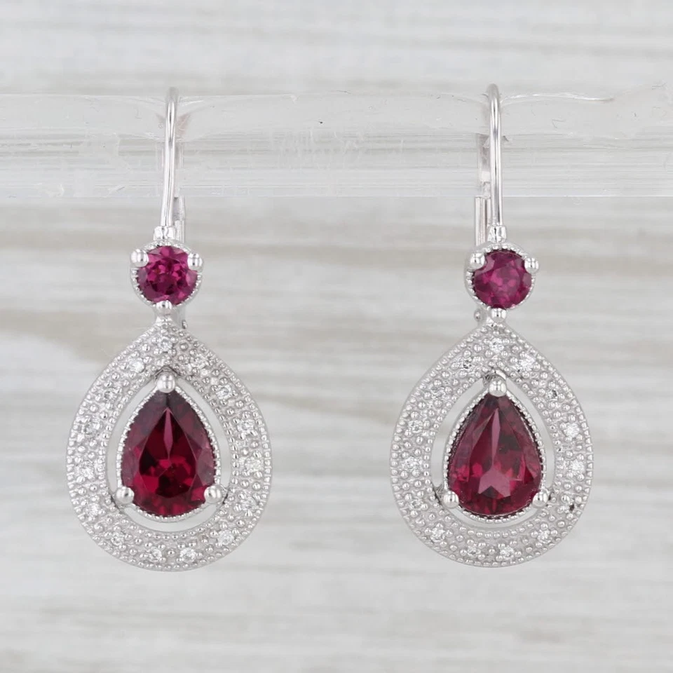 Pendientes colgantes de diamantes granate de 2,11 quilates de oro blanco de 14 k Foto 1 de 4