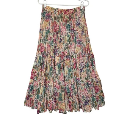 Vintage Sarah Arizona Y2K Crinkle Skirt Small Floral Cotton Pink Elastic Waist - Image 1 of 4