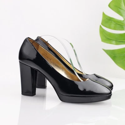 Coach Womens Fern Pump Size 7.5 Black Patent Block Heel Platform Shoe Mob Wife - Image 1 of 4