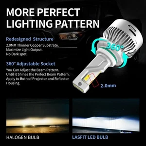 LASFIT 9006 HB4 LED Headlight Bulb Kit Low Beam 6000K 60W 6000LM White Lights 2X - Picture 1 of 9