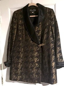 Women plus size Black & Gold Metallic Jacket satin Trim Black Crystals blazer 14 - Picture 1 of 9