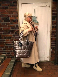 XL-Stepptasche Schultertasche Shopper Silber Goldschimmer 45x36x18 cm - Bild 1 von 12