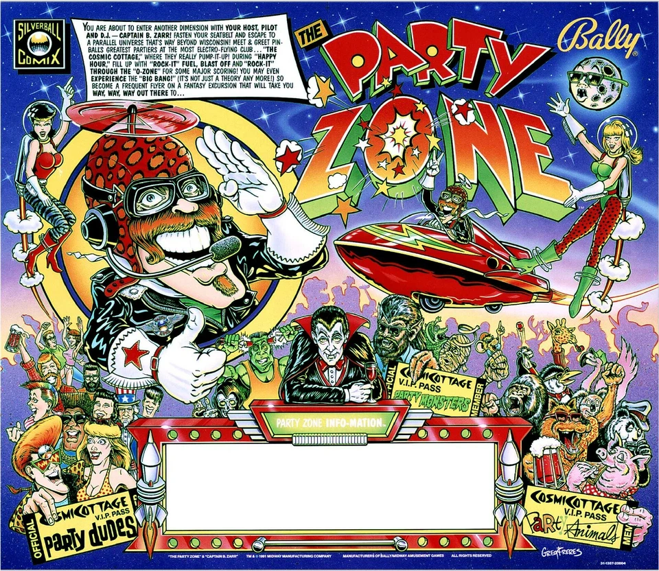 Bally Party Zone Pinball Machine Translite - Image 1 of 1