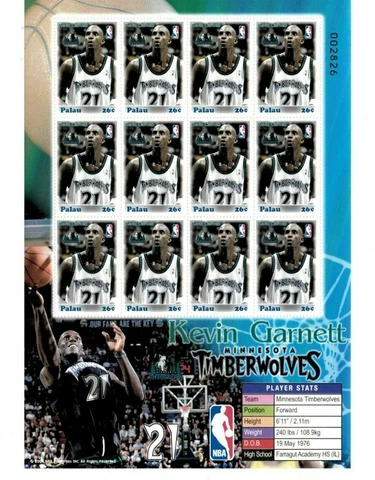Palau 2004 - NBA Minnesota Timberwolves - Kevin Garnett - Sheet of 12 stamps MNH Cover