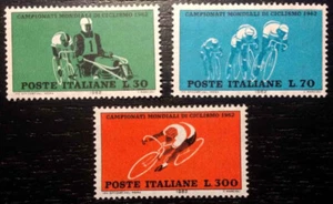 Italia 1962 - Campionati Mondiali di Ciclismo, 3 valori nuovi perfetti (MNH**). - Foto 1 di 1