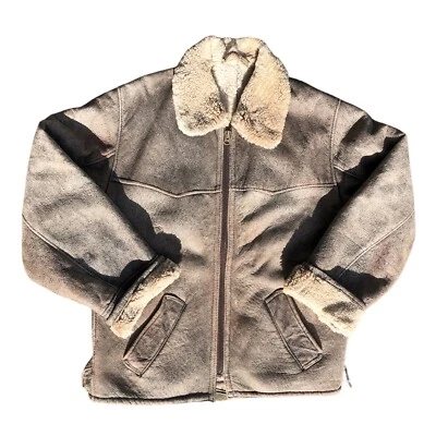 COUNTY COATS London 90s Leather Sheepskin Shearling Aviator Biker Jacket UK 12 - Image 1 of 4