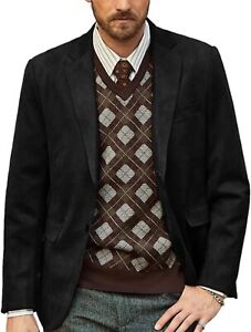 PJ PAUL JONES Mens Blazer Jacket Faux Leather Suit Jacket Casual 2 Buttons Suede