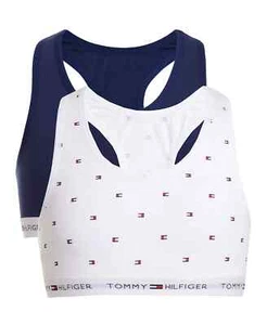 Tommy HilfigerYouth Girls 2-Pack Cropped Bras Navy/White S (6-7) - Picture 1 of 1