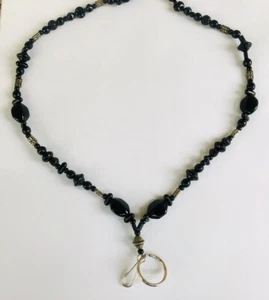 Black beaded badge, Name Tag. Whistler holder necklace 26” - Picture 1 of 4