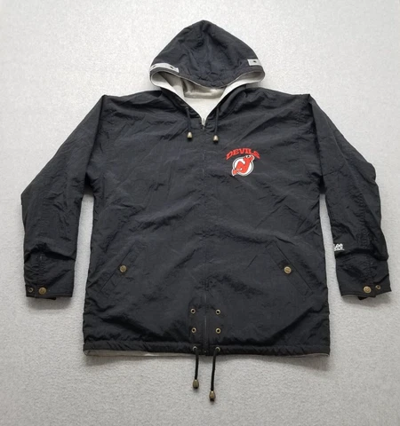 New Jersey Devils Jacket Men Medium Black Gray Reversible Pockets Hockey Lee Cover
