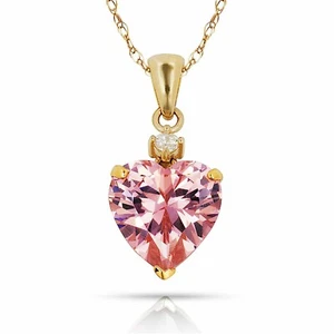 14K Massiv Gelbgold 0,75 Zoll mit Kaution Herz Anhänger mit Oktober Rosa Turmalin - Bild 1 von 1