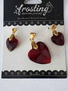 Heart Pendant Gold -Finished Steel and Glass, Fire Red,Pack of 3 - Picture 1 of 1