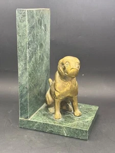 1 Vintage Messing Hund auf grünem Marmor, Buchstütze - Bild 1 von 9