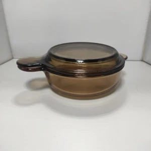 Vintage Corning Ware Vision Amber Glass Grab It Bowl V-240-B w/Pyrex Lid P-240-C - Picture 1 of 5