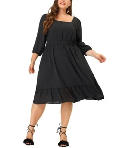 Agnes Orinda Women's Plus Size Swiss Dots 3/4 Sleeve Chiffon Midi Dress, Size 2X - Picture 1 of 6