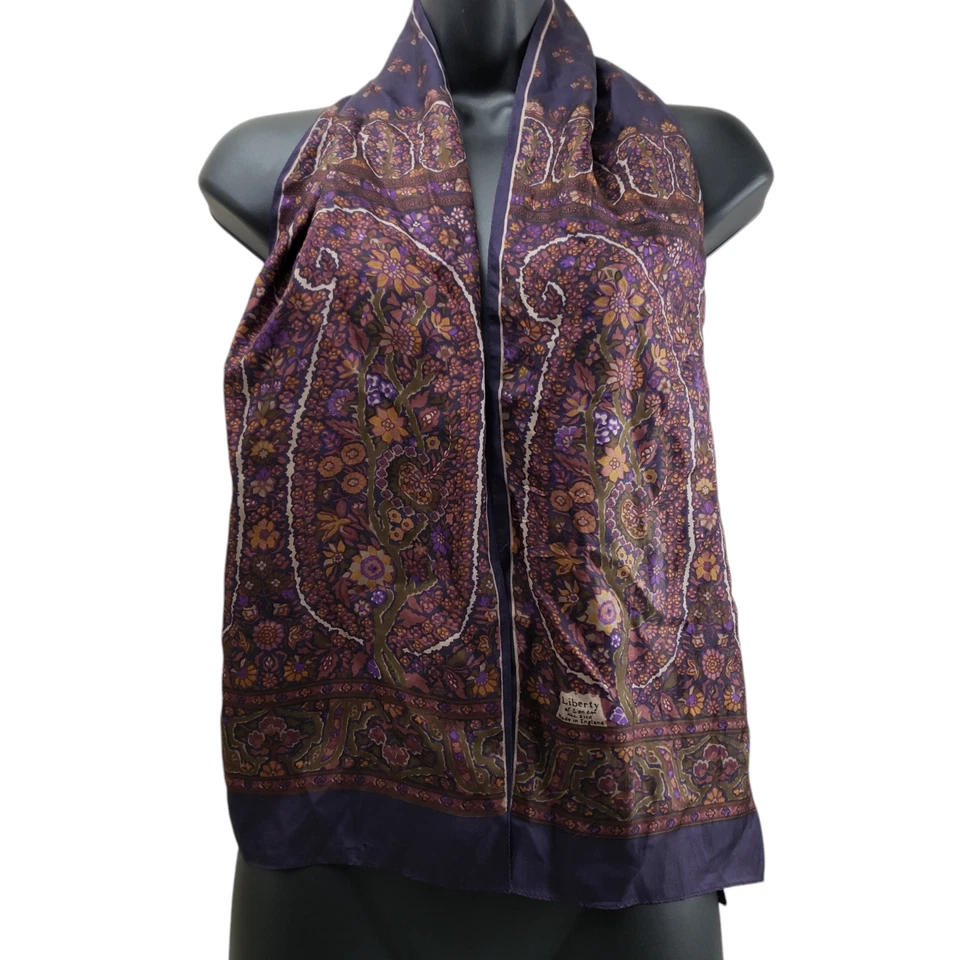 Bufanda de seda Liberty of London púrpura cachemira 11/52" hecha en Inglaterra Foto 1 de 4