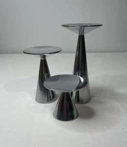 MCM Tapered Candle Holders Cone Metal Set Of 3 Vintage Mid Century Modern - Picture 1 of 8