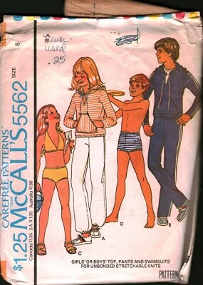 5562 Vintage McCalls SEWING Pattern Girls Boys Tops Pants Swimsuit Bathing OOP 8 - Image 1 of 2
