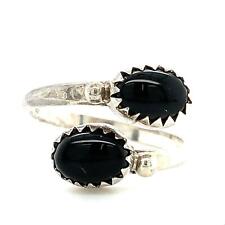 Vintage Signed Sterling Southwestern Two Black Onyx Stone Bypass Ring Band sz 5