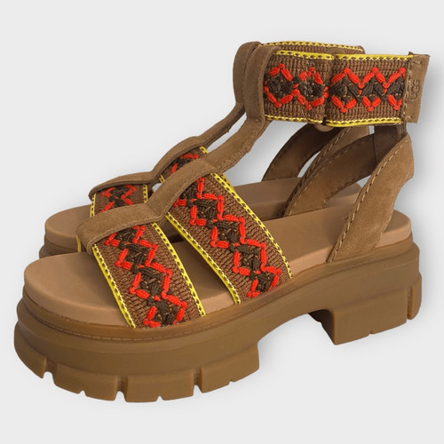 Sandali da donna UGG Ashton Heritage intrecciati cinturino in pelle castagno taglia US 9 nuovi