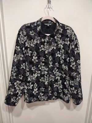 Chaqueta Blazer Briggs NY Para Mujer Negro y Gris Floral Tapiz Cuello Alto Talla 20W  Foto 1 de 4