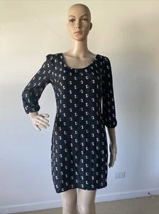 Rue 21 schwarz & weiß Katzenmotiv Kleid durchgehender Reißverschluss hinten 3/4 Ärmel Maschinenwäsche S - Bild 1 von 12