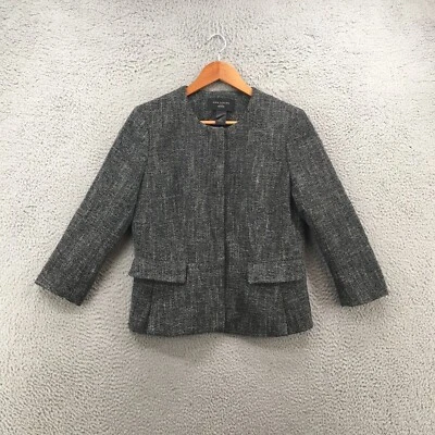 Ann Taylor Factory Blazer Womens 8 Petite Gray 3/4 Sleeve Hidden Button Front - Image 1 of 4