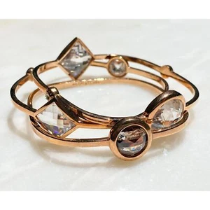 LOT OF 3 HENRI BENDEL SWAROVSKI CRYSTAL ROSE GOLD PLATED BANGLE BRACELETS SIGNED - Picture 1 of 11