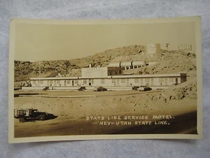 Nevada-Utah State Line 1950's Service Motel Chevron Supreme Cars RPPC Postcard - Picture 1 of 3