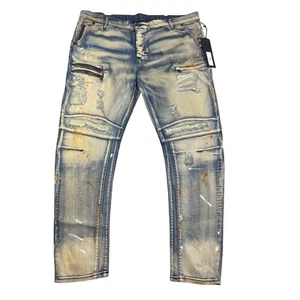 Rockstar Mens Jeans Distressed Paint Splatter Biker Style Size 46 - Picture 1 of 13